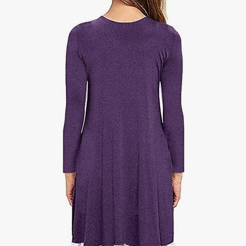 🔥 Women's Long Sleeve Lace Hem T-Shirt Loose Dress with Pockets - Picture 3 of 4